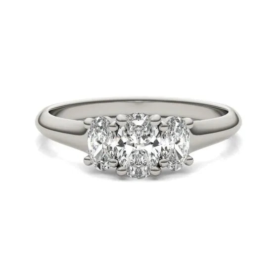 Threefold Bliss: 1 CTW Oval Diamond Ring in 14K White Gold