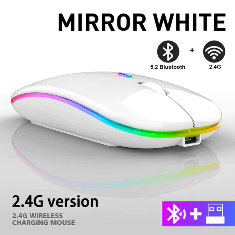 Bluetooth Wireless Mouse for Computer PC Laptop Ipad Tablet with RGB Backlight Mice Ergonomic Rechargeable USB Mouse Gamer