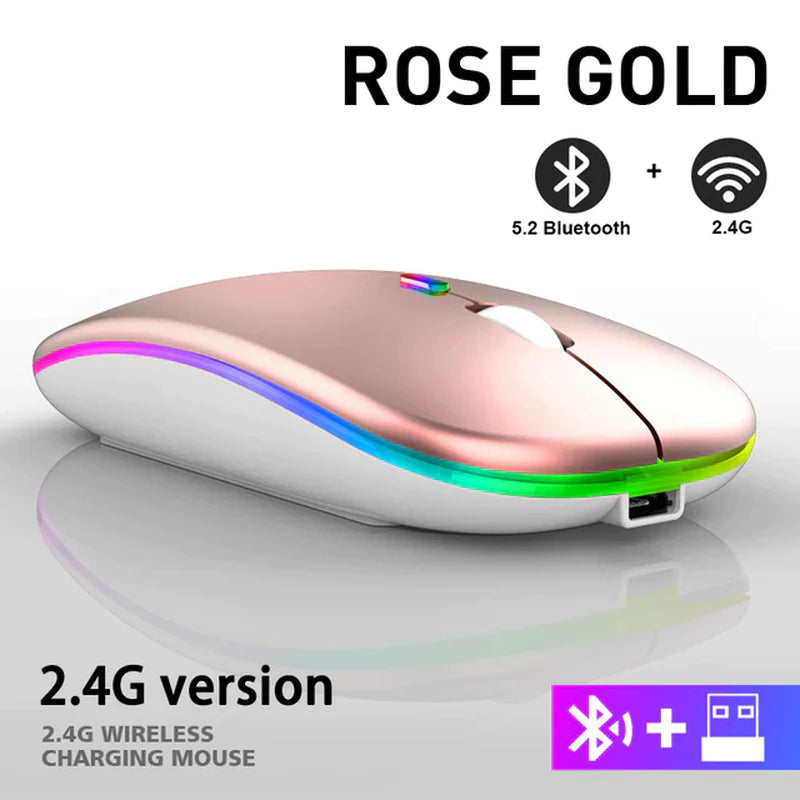 Bluetooth Wireless Mouse for Computer PC Laptop Ipad Tablet with RGB Backlight Mice Ergonomic Rechargeable USB Mouse Gamer