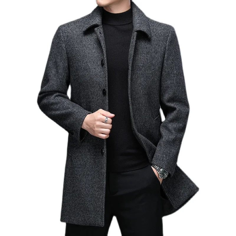 Premium Men's Winter Jackets & Coats – Business Casual Woolen Overcoats with Turn-Down Collar and Wool Blend Fabric