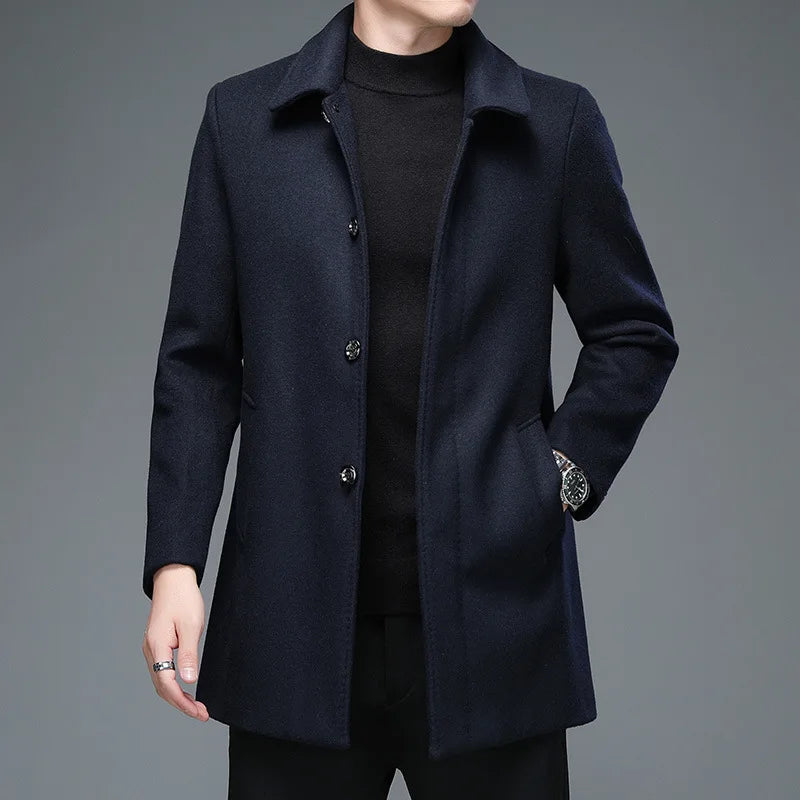 Premium Men's Winter Jackets & Coats – Business Casual Woolen Overcoats with Turn-Down Collar and Wool Blend Fabric