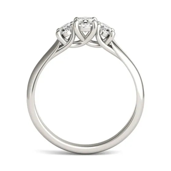 Threefold Bliss: 1 CTW Oval Diamond Ring in 14K White Gold