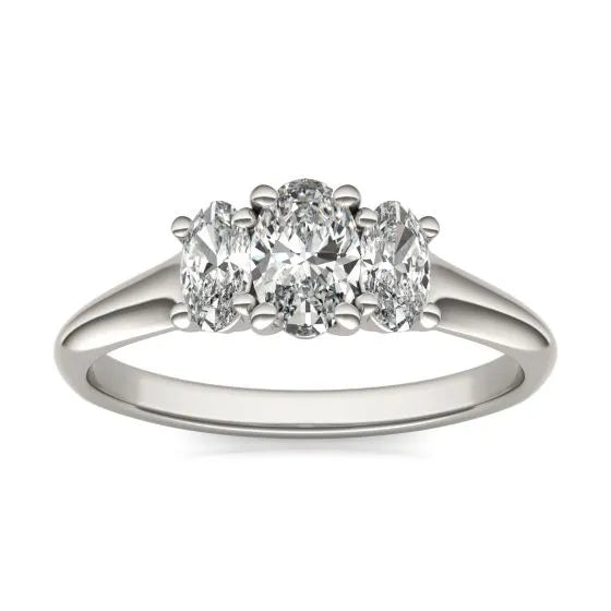 Threefold Bliss: 1 CTW Oval Diamond Ring in 14K White Gold