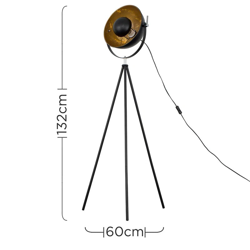 Kerns 132Cm Black Tripod Floor Lamp