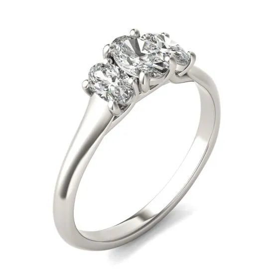 Threefold Bliss: 1 CTW Oval Diamond Ring in 14K White Gold