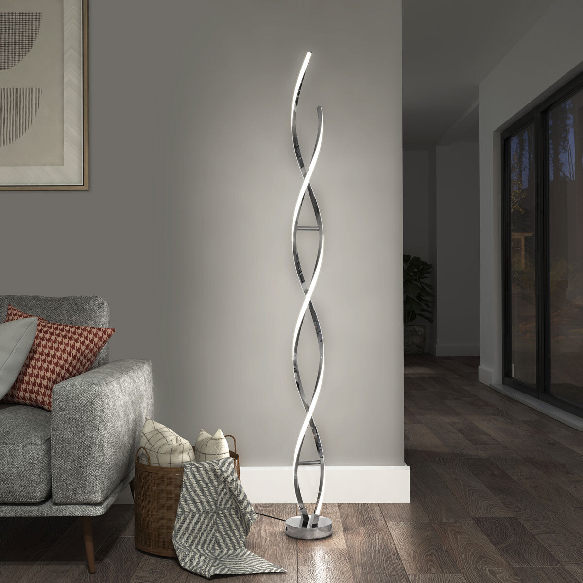 Chrome Swirl LED Floor Lamp