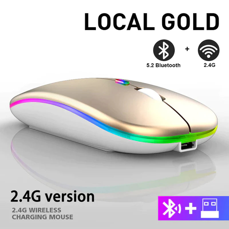 Bluetooth Wireless Mouse for Computer PC Laptop Ipad Tablet with RGB Backlight Mice Ergonomic Rechargeable USB Mouse Gamer