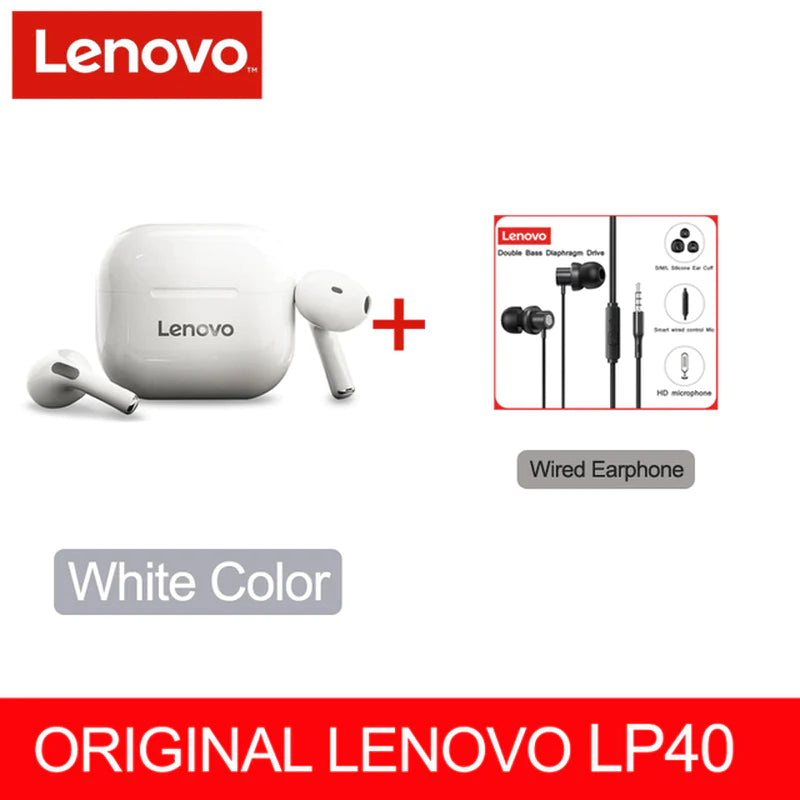 NEW Lenovo LP40 TWS Wireless Earbuds – Superior Bluetooth 5.0, Dual Stereo Noise Reduction, Enhanced Deep Bass, Touch Control, and All-Day Battery Life (230mAh)