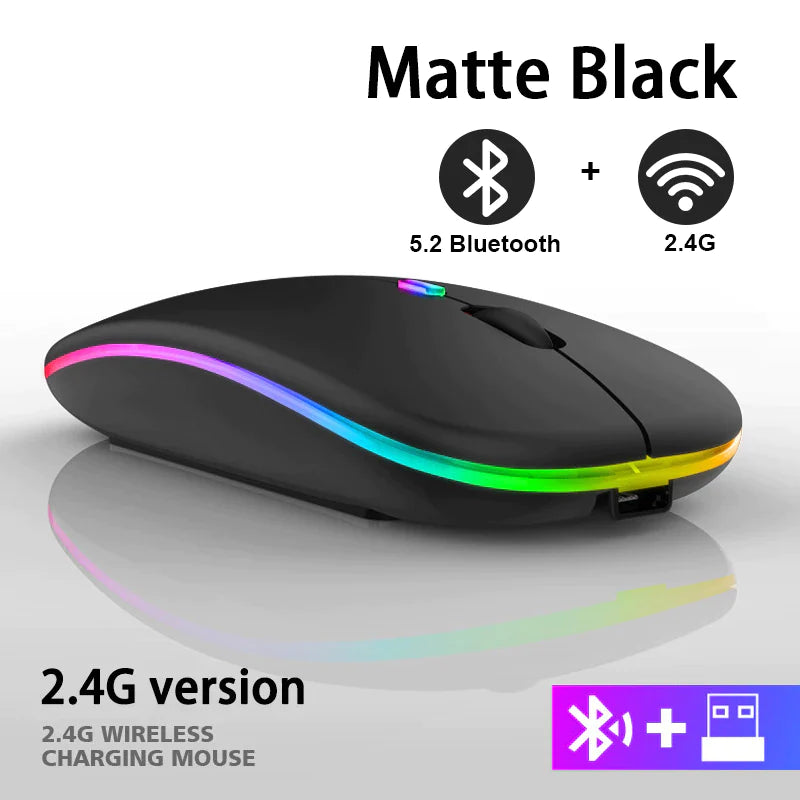 Bluetooth Wireless Mouse for Computer PC Laptop Ipad Tablet with RGB Backlight Mice Ergonomic Rechargeable USB Mouse Gamer