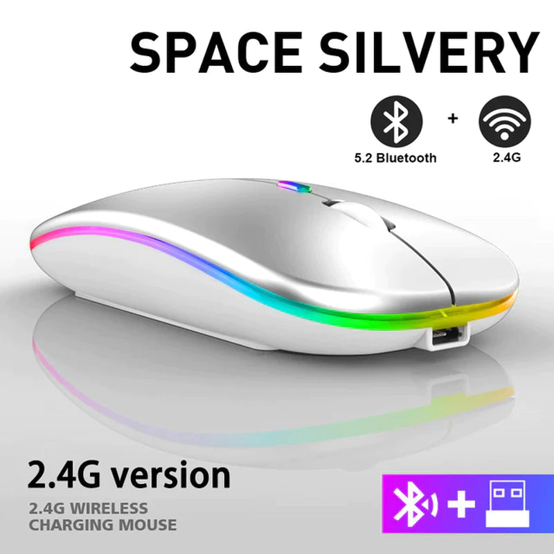 Bluetooth Wireless Mouse for Computer PC Laptop Ipad Tablet with RGB Backlight Mice Ergonomic Rechargeable USB Mouse Gamer