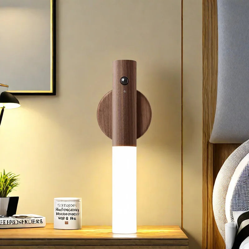 Creative Intelligent Auto Sensor LED Rechargeable Magnetic Night Light Wood Wall Light Kitchen Cabinet Light Lamp