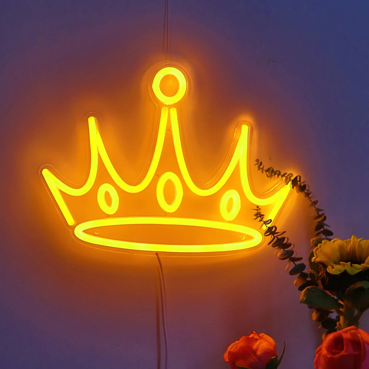 1Pc Bright Yellow Crown LED Wall Neon Sign Light for Room Party Decoration Gifts11.57''*8.62''