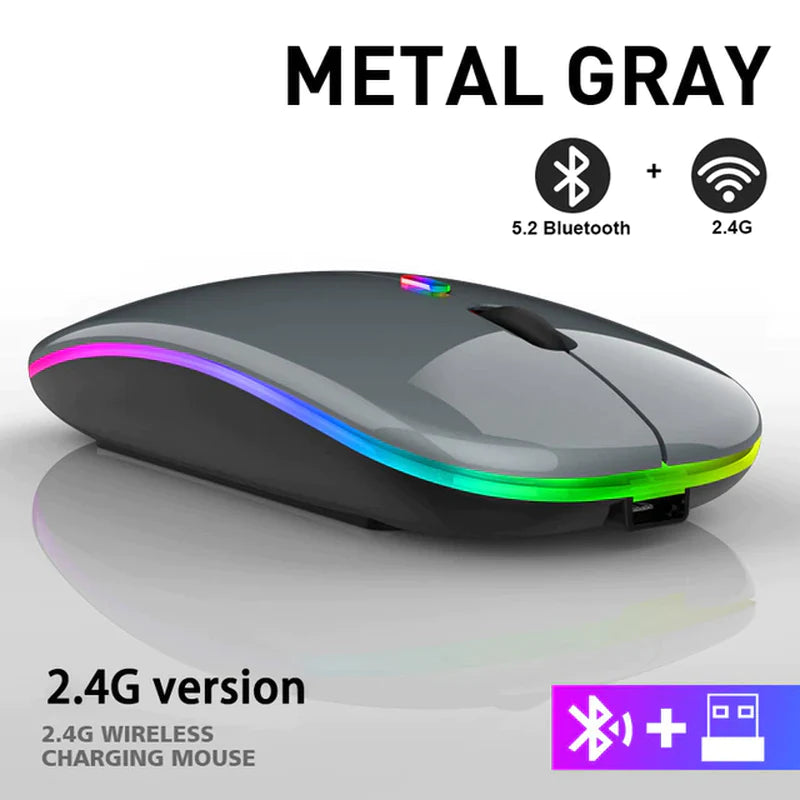 Bluetooth Wireless Mouse for Computer PC Laptop Ipad Tablet with RGB Backlight Mice Ergonomic Rechargeable USB Mouse Gamer