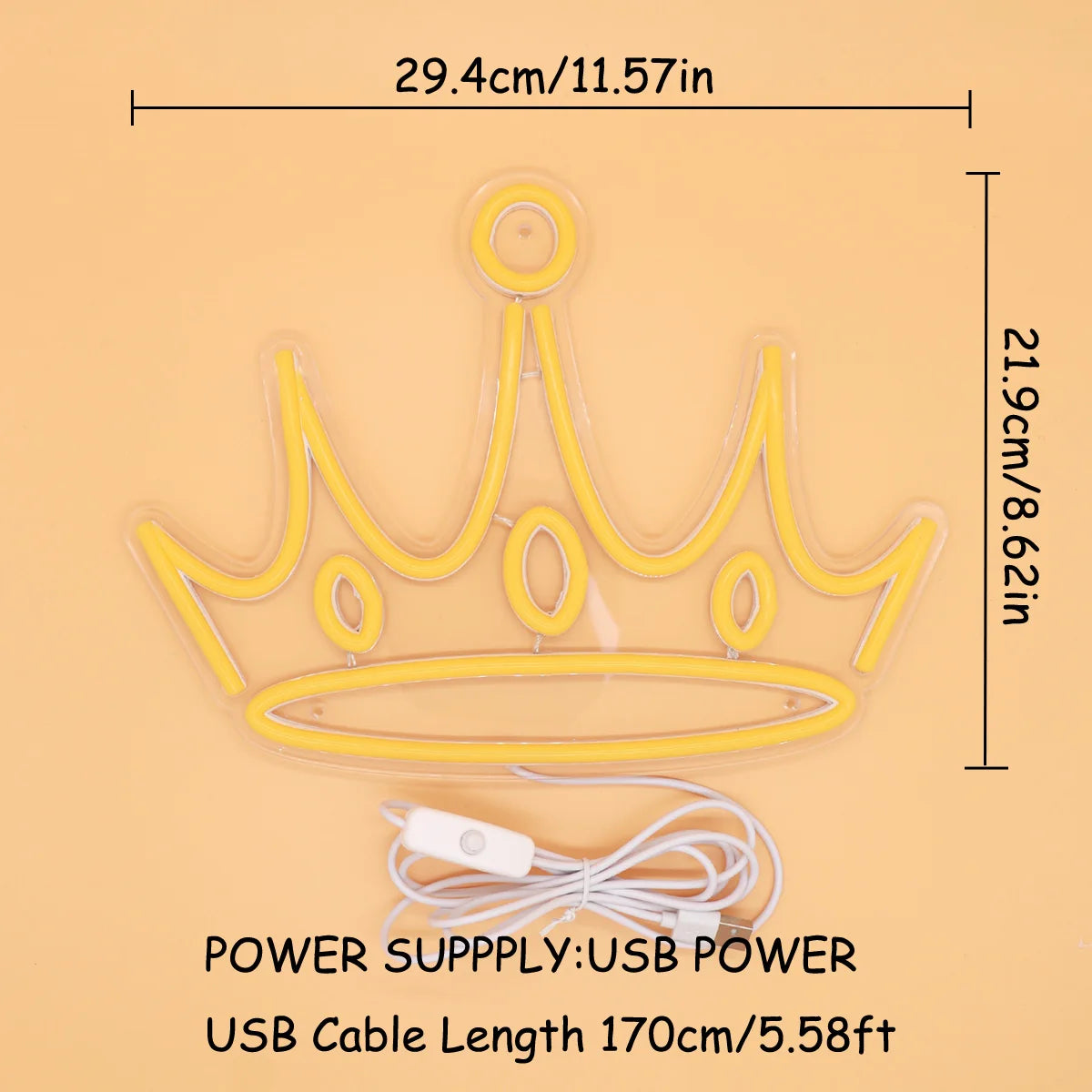 1Pc Bright Yellow Crown LED Wall Neon Sign Light for Room Party Decoration Gifts11.57''*8.62''