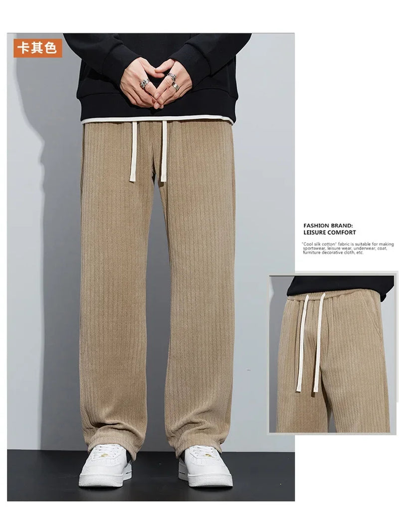 Roman Velvet Corduroy Trousers Men'S Korean Casual Floor Mop Warm Comfy Fashion Loose Straight Leg Wide Leg Pants Winter Jogger